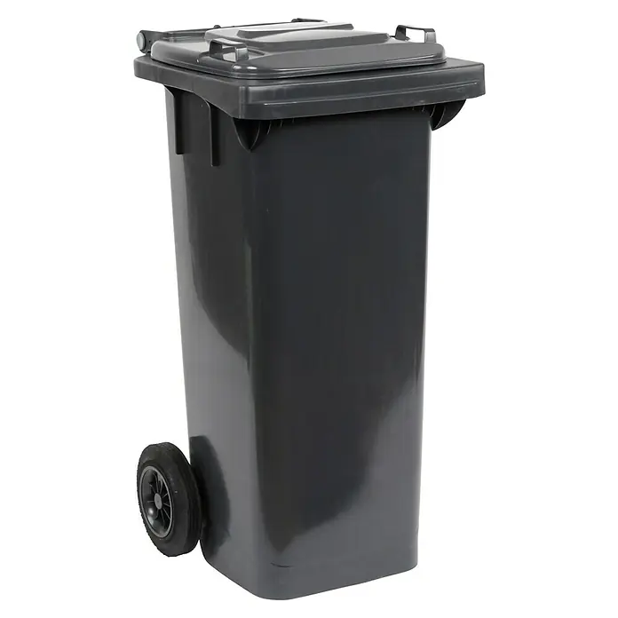 Floraworld Mülltonne mit Deckel Cargo - 60 l, Grau - Graue Mülltonne mit Rädern und Deckel. Die robuste Tonne ist ideal für die Entsorgung von Abfällen im Außenbereich und ist einfach zu bewegen.