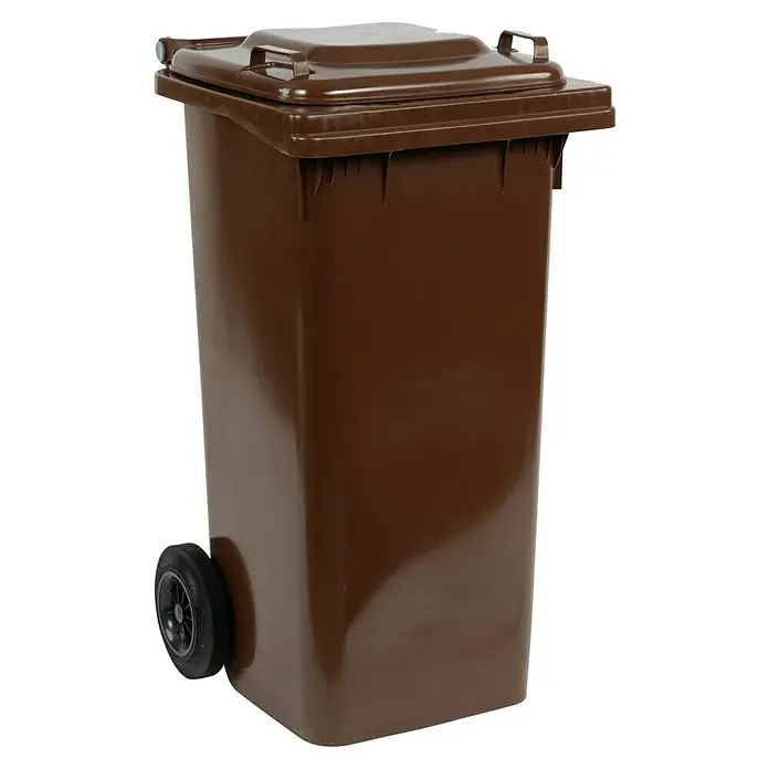 Floraworld Mülltonne mit Deckel Cargo - 120 l, Braun - Braune Mülltonne mit Deckel und Rädern für die einfache Entsorgung von Abfällen im Haushalt oder im Freien. Praktisch und robust.