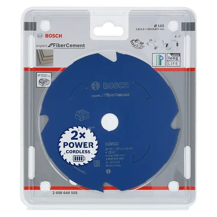 Bosch Expert Kreissägeblatt Expert for Fibre Cement - 165 mm, Bohrung: 15,87 mm - 20 mm, Anzahl Zähne: 4 Stk. - Bosch Expert FiberCement Sägeblatt Ø165 mm. Für präzise Schnitte in Faserzementplatten mit extra langer Lebensdauer dank hochwertiger Verarbeitung.