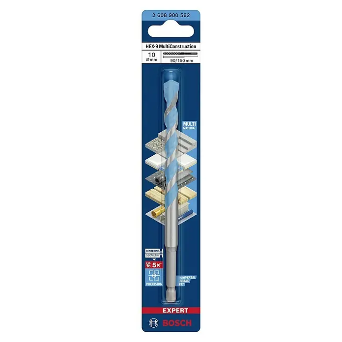 Bosch Expert Universalbohrer Hex-9 - Durchmesser Bohrer: 10 mm, Arbeitslänge: 90 mm - Aufnahme der Bosch EXPERT HEX-9 MultiConstruction Bohrerpackung, ideal zum Bohren verschiedener Materialien mit Präzision.