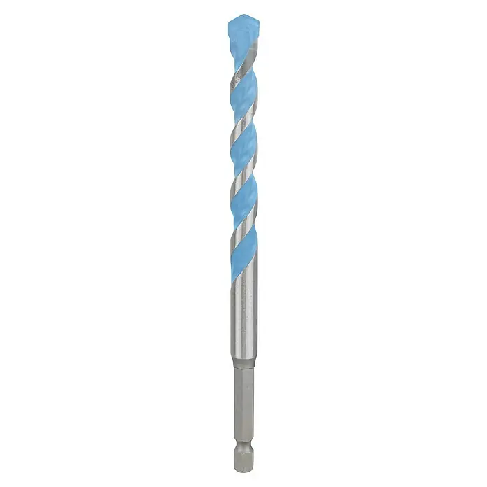 Bosch Expert Universalbohrer Hex-9 - Durchmesser Bohrer: 10 mm, Arbeitslänge: 90 mm - Nahaufnahme eines blauen Spiralbohrers.