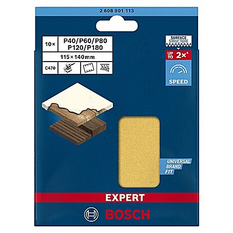 Bosch Expert Schleifblätter-Set (L x B: 140 x 115 mm, 10 -tlg.)