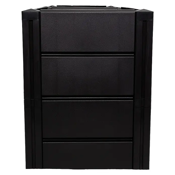 KHW Hochbeet Demeter - XL schmal - 158 x 44 x 61 cm, Kunststoff, Anthrazit - Abbildung einer schwarzen Kompostbox mit gerippter Textur und rechteckigen Abschnitten, die eine robuste und funktionale Bauweise zeigt.