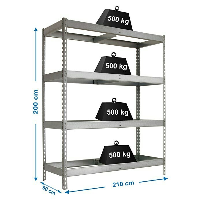 Simonrack Simonforte Estantería para cargas pesadas (Al x An x Pr: 200 x 210 x 45 cm, Número de baldas: 4 ud., Inserción, Galvanizado, Capacidad de carga por balda: 600 kg) | BAUHAUS