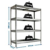 Simonrack Simonforte Estantería para cargas pesadas (Al x An x Pr: 200 x 210 x 45 cm, Número de baldas: 4 ud., Inserción, Galvanizado, Capacidad de carga por balda: 600 kg) | BAUHAUS