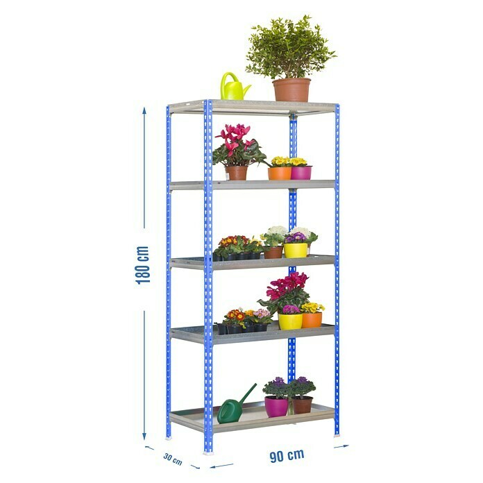 Simonrack Simongarden Estantería metálica Click (Al x An x Pr: 180 x 90 x 30 cm, Capacidad de carga: 900 kg, Número de baldas: 5 ud., Inserción, Azul/Galvanizado) | BAUHAUS