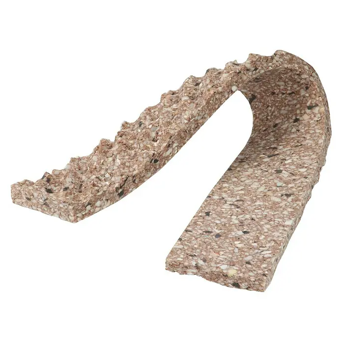Floraworld Comfort Speichermatte - 100 x 12,5 x 3,5 cm, Geeignet für: Pflanzkästen - Das Bild zeigt ein Stück stoßdämpfenden Recycling-Gummigranulat-Randstreifen zur Trittschalldämmung mit gewellter Oberseite.
