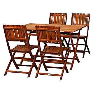Siena Garden Balkonmöbel-Set Falun (5 -tlg., Holz, Braun, Rückenlehne verstellbar, Ohne Armlehnen)