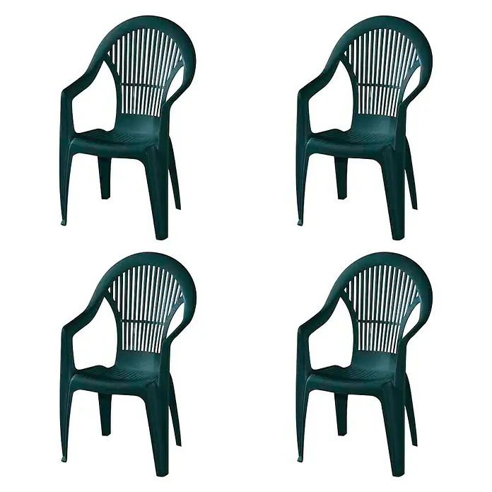 Stapelstuhl Vega im Set - 4 Stk., B x T x H: 55 x 49 x 93 cm, Grün, Gartenstuhl stapelbar - Vier dunkelgrüne Gartenstühle aus Kunststoff, ideal für den Außenbereich und zur Entspannung im Garten oder auf der Terrasse.