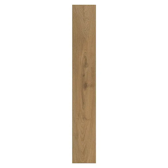 Krono Original Laminat Atlantic 12 - Inca Carpenter Oak, Landhausdiele, 1.288 x 195 x 12 mm - Nahaufnahme einer einzelnen Eichendiele mit einer schönen Maserung und warmen Farbtönen, ideal für Bodenbeläge.