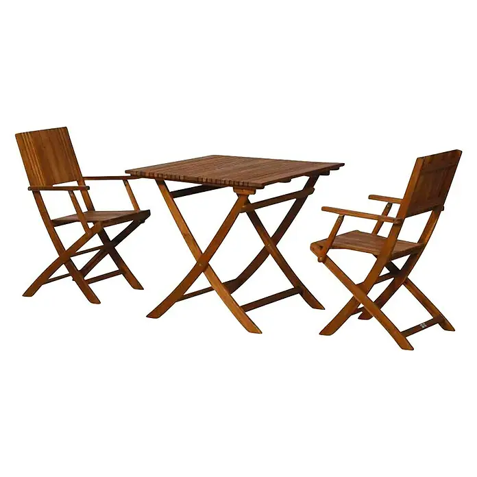 Siena Garden Balkonmöbel-Set Falun - 3 -tlg., Holz, Braun, Rückenlehne verstellbar, Mit Armlehnen - Dieses Bild zeigt ein stilvolles, zusammenklappbares Akazienholz-Bistroset mit zwei Stühlen und einem Tisch. Ideal für kleine Räume.