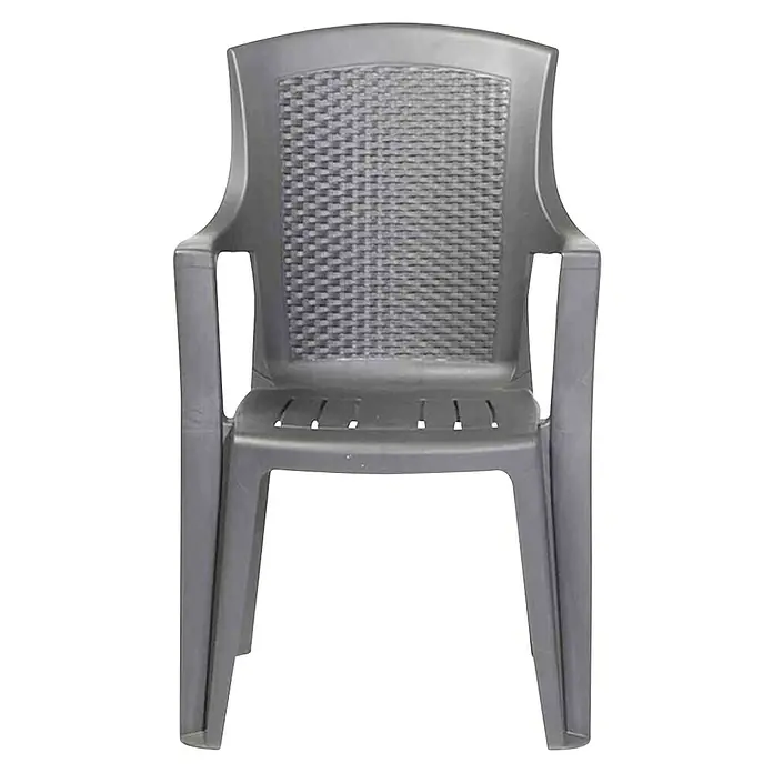 Stapelstuhl Eden im Set - Anthrazit, B x T x H: 55 x 46 x 91 cm, 4 Stk. - Grauer Plastikstuhl mit Armlehnen und geflochtenem Rückenteil, ideal für den Garten oder die Terrasse. Stabil und wetterfest.