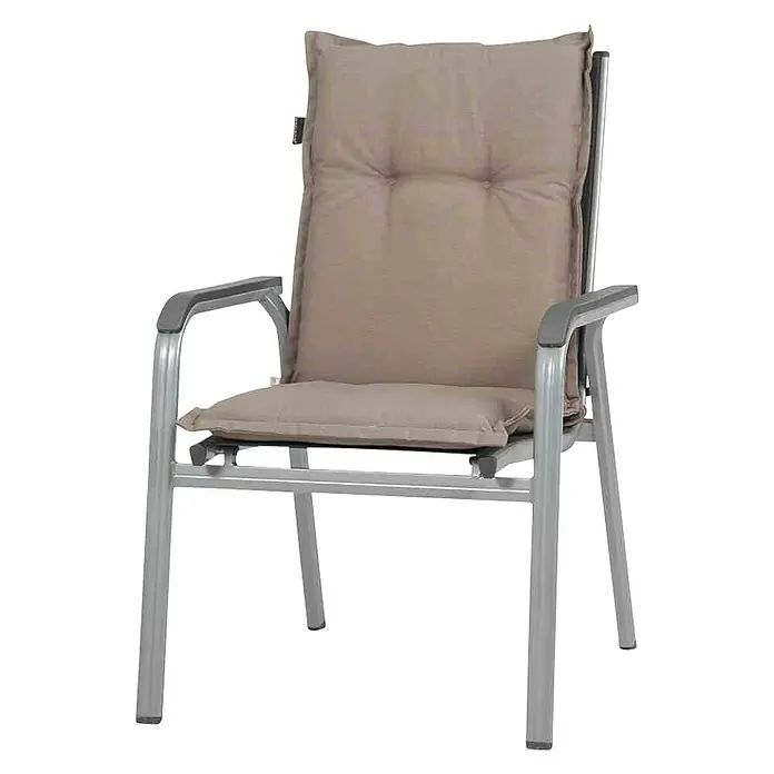 Madison Gartenmöbel-Auflage Panama im Set - Passend für: Niederlehner, Taupe, L x B x H: 105 x 50 x 8 cm - Dieser stilvolle Gartenstuhl bietet Komfort mit seinen weichen, beigen Kissen und dem robusten, silberfarbenen Gestell. Ideal für entspannte Stunden im Freien.