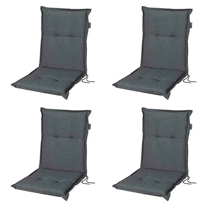 Madison Gartenmöbel-Auflage Panama im Set - Passend für: Niederlehner, Grau, L x B x H: 105 x 50 x 8 cm - Vier graue Stuhlkissen mit Rückenlehne, ideal für Gartenmöbel, bieten Komfort und stilvolle Optik für Ihre Terrasse oder Ihren Balkon.