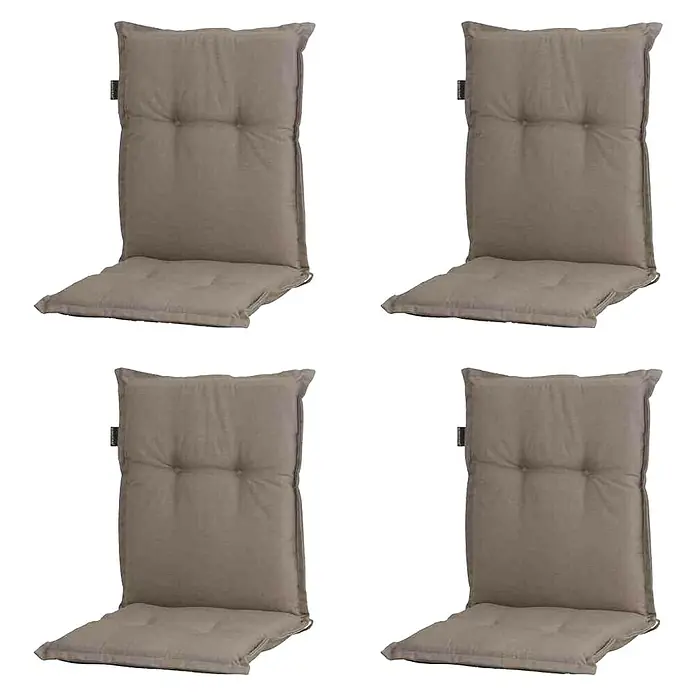 Madison Gartenmöbel-Auflage Panama im Set - Passend für: Niederlehner, Taupe, L x B x H: 105 x 50 x 8 cm - Vier beige Stuhlkissen mit gestepptem Design bieten Komfort und Stil für Ihre Sitzmöbel. Ideal für Garten, Terrasse oder Esszimmer.