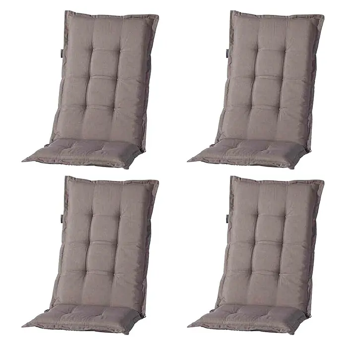 Madison Gartenmöbel-Auflage Panama im Set - Passend für: Hochlehner, Taupe, L x B x H: 123 x 50 x 8 cm - Diese vier hellbraunen Stuhlkissen bieten Komfort und Stil für Ihre Sitzgelegenheiten im Freien oder im Innenbereich. Die Kissen sind gesteppt.