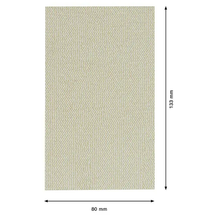 Bosch Expert Disco de lijado M480 - An x L: 80 x 133 mm, Grano: 150 mm - Primer plano de un producto textil rectangular de 133 mm por 80 mm. La textura fina del tejido es claramente visible.
