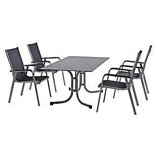 Siena Garden Gartenmöbel-Set Tesoro/Sola (5 -tlg., Tisch (L x B x H): 160 x 90 x 71 cm, Aluminium, Schwarz/Silber, Gartenstuhl stapelbar)