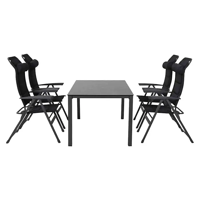 Siena Garden Gartenmöbel-Set Premium/Sola - 5 -tlg., Schwarz/Anthrazit - Eine elegante Gartengarnitur mit einem Tisch und vier bequemen Stühlen. Perfekt für entspannte Stunden im Freien.