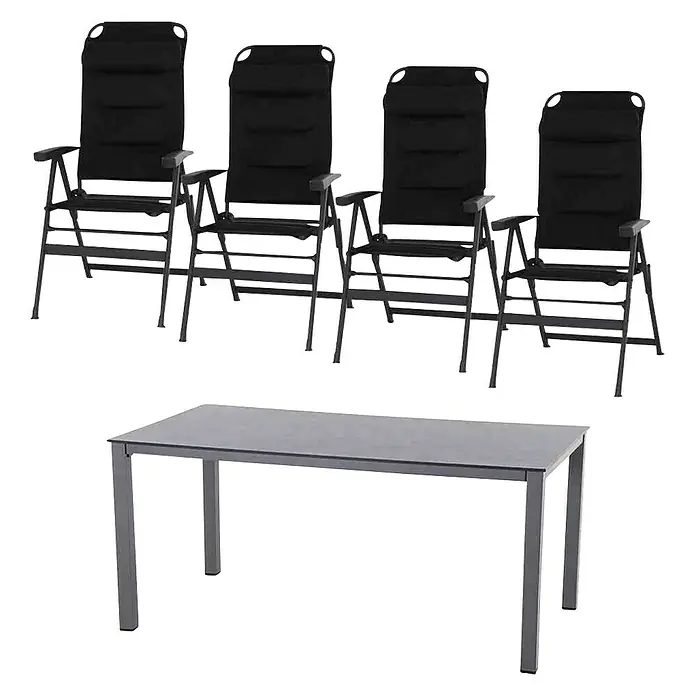Siena Garden Gartenmöbel-Set Premium/Sola - 5 -tlg., Schwarz/Anthrazit - Gartenmöbelset mit einem Tisch und vier Stühlen für entspannte Stunden im Freien. Das Set bietet bequeme Sitzgelegenheiten und eine stilvolle Optik.