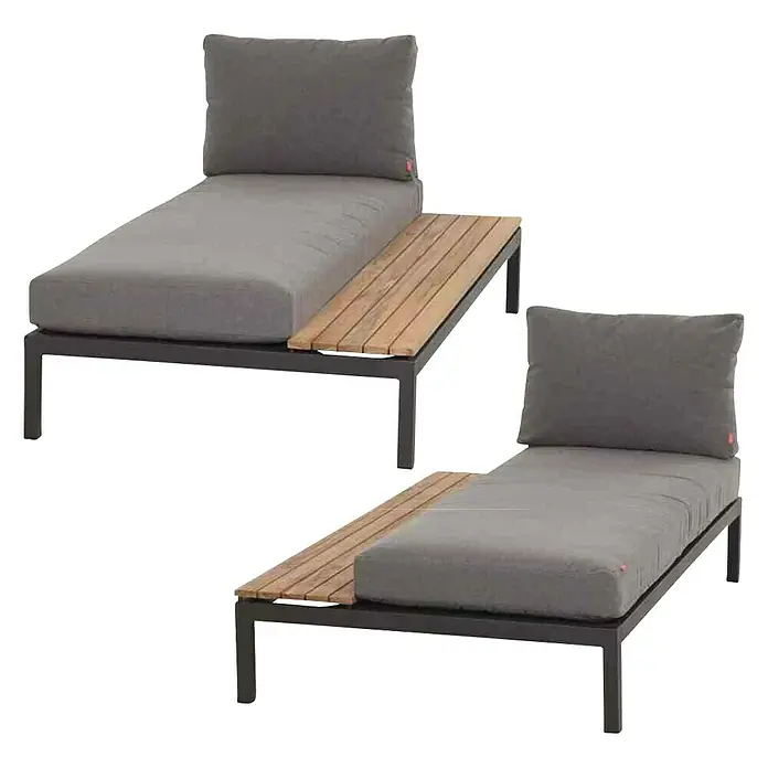 Siena Garden Loungemöbel-Set Alvida - 2 -tlg., Anthrazit/Schwarz, Teakholz, Max. Personenzahl: 2 - Zwei moderne graue Sonnenliegen mit Holzauflage und minimalistischem Design für entspannte Stunden im Freien.