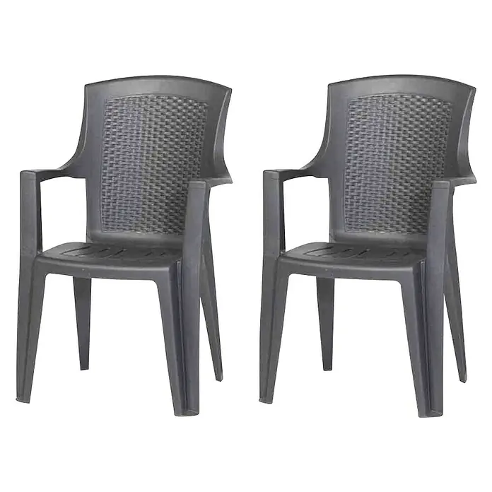 Stapelstuhl Eden Set - 2 Stk., Anthrazit, B x T x H: 55 x 46 x 91 cm - Zwei graue Kunststoff-Gartenstühle mit Armlehnen. Ideal für den Außenbereich, robust und wetterfest.