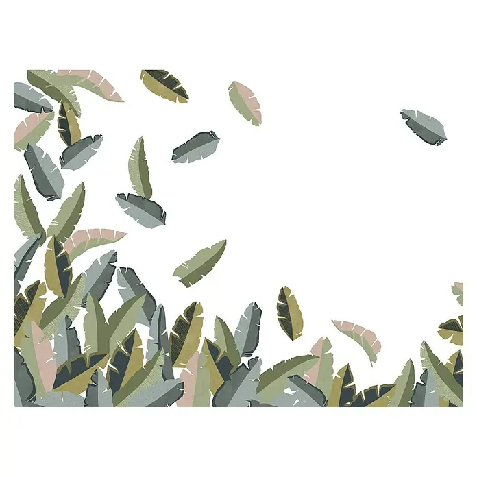 Rasch Tropical House Fototapete Blätter - B x H: 400 x 300 cm, Vlies, Dunkelgrün - Illustration mit einem Muster aus verschiedenen grünen und grauen Blättern auf einem weißen Hintergrund.