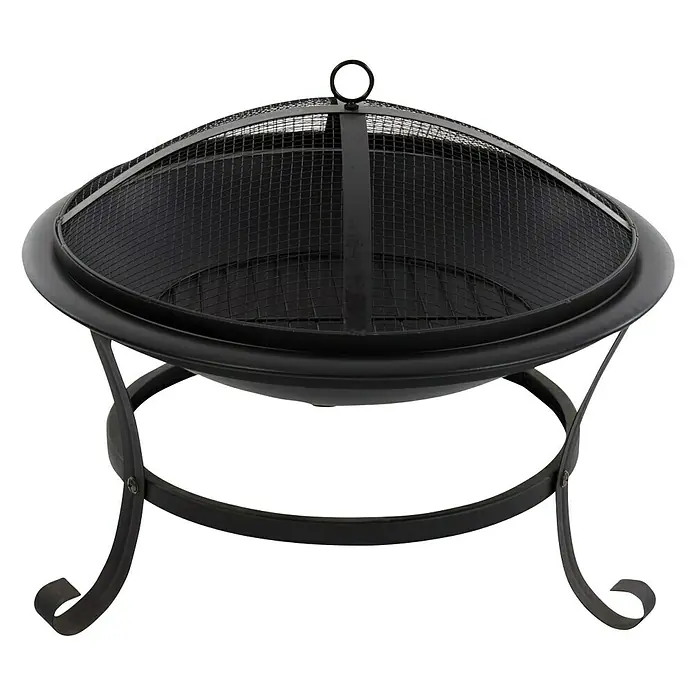 RedFire Feuerschale Atlanta - Durchmesser: 51 cm, Stahl - Schwarze Feuerstelle mit einem runden Design und einem Netzgitterdeckel, ideal für den Garten oder die Terrasse.