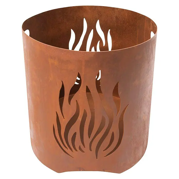 RedFire Feuerkorb Kiruna - Ø x H: 40 x 40 cm, Rostbraun - Rostfarbene Feuerstelle aus Metall mit Flammenmuster. Das dekorative Element für gemütliche Abende im Freien.