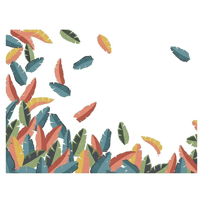 Rasch Tropical House Fototapete Blätter - B x H: 400 x 300 cm, Vlies, Petrol - Illustration von bunten Blättern, die an eine üppige und lebendige Natur erinnern, ideal für Dekorationen und Textilien.