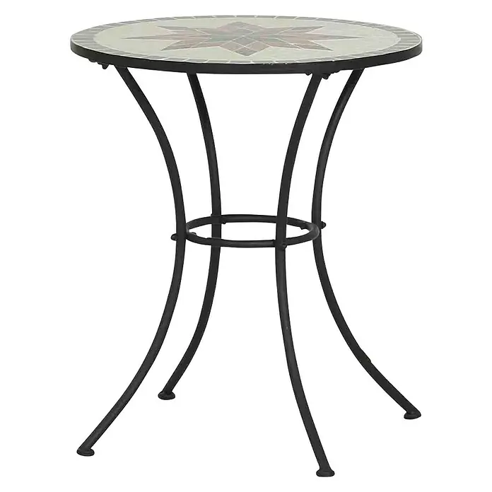Siena Garden Gartenmöbel-Set Stella - 3 -tlg., Schwarz/Weiß - Beistelltisch mit Mosaikplatte und geschwungenem Metallgestell, ideal für den Garten oder Balkon, ein Blickfang.