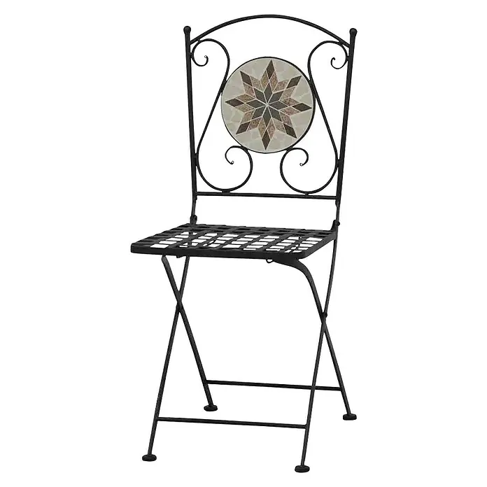 Siena Garden Gartenmöbel-Set Stella - 3 -tlg., Schwarz/Weiß - Schwarzer Klappstuhl mit Sternmuster auf der Rückenlehne für Garten oder Terrasse. Praktisch und dekorativ.