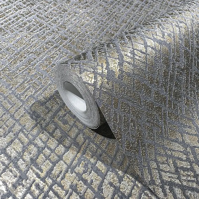 Marburg Papis Loveday Vliestapete Struktur II - Anthrazit/Gold, Grafisch, 10,05 x 0,7 m - Rolle strukturierter grauer und goldener Vinyltapete mit einem eleganten, modernen Design. Perfekt für stilvolle Innenräume und zur Wandgestaltung.