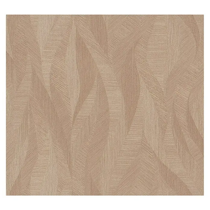 Marburg Papis Loveday Vliestapete - Beige/Rot, Wellen, 10,05 x 0,7 m - Nahaufnahme einer beigefarbenen Holzmaserung Tapete mit einem stilvollen, geometrischen Muster, das jedem Raum Wärme verleiht.