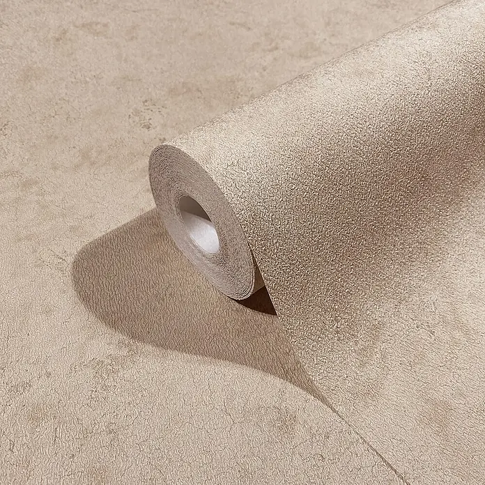 Marburg Papis Loveday Vliestapete Struktur I - Beige/Rot, Uni, 10,05 x 0,7 m - Nahaufnahme einer Rolle beiger Vliestapete mit feiner Struktur. Ideal für stilvolle Wandgestaltung im Wohnbereich.
