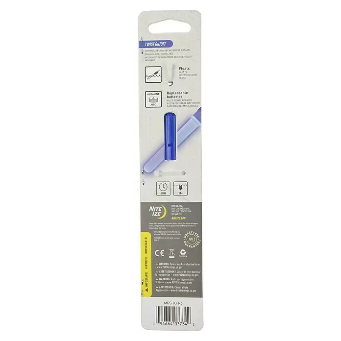 Nite Ize Barra luminosa LED mini - Azul - Barra luminosa azul Nite Ize en empaque, con giro para encender/apagar, flotante y baterías alcalinas AG-3 reemplazables.