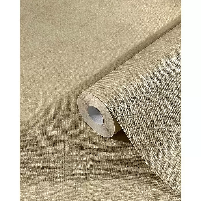 Marburg Kids' Walls Vliestapete schattiert - Beige, Uni, 10,05 x 0,53 m - Rolle strukturierter beiger Tapete mit Leinenoptik, teilweise abgerollt.