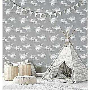 Marburg Kids' Walls Vliestapete Dinosaurier (Grau/Weiß, Tieroptik, 10,05 x 0,53 m)