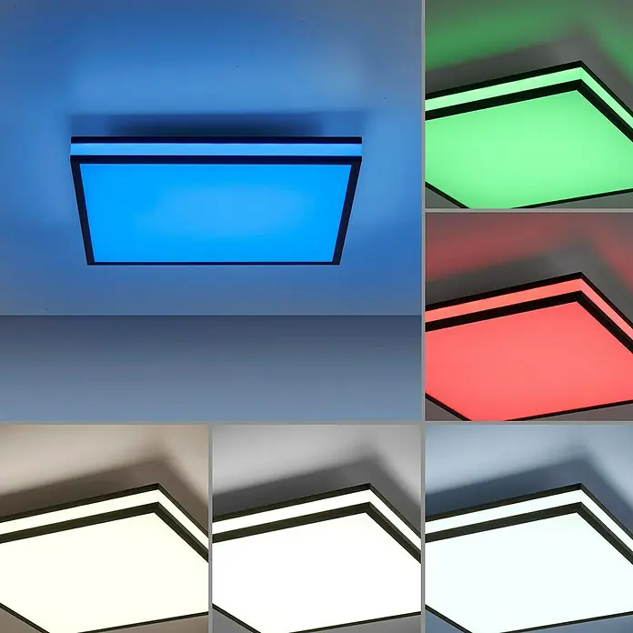 Just Light LED-Deckenleuchte Mario - 24 W, L x B x H: 46,5 x 46,5 x 8,4 cm, Schwarz, Mehrfarbig - Moderne LED-Deckenleuchte mit Farbwechsel. Die Lampe bietet verschiedene Farbmodi und sorgt für eine stimmungsvolle Beleuchtung im Raum.