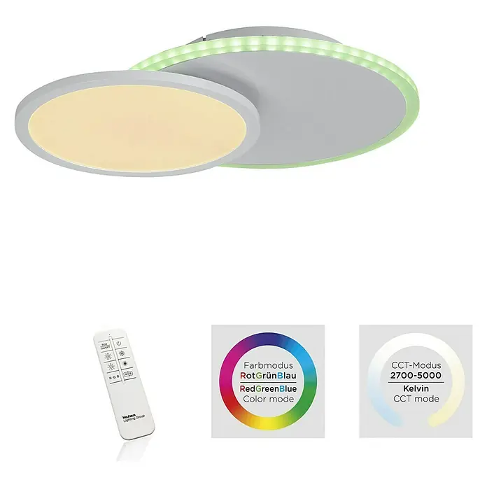 Just Light LED-Deckenleuchte Arenda - 18 W, L x B x H: 45 x 33 x 7,5 cm, Weiß, Mehrfarbig - Die moderne LED Deckenleuchte bietet farbige Lichteffekte und eine einstellbare Farbtemperatur für ein individuelles Ambiente.