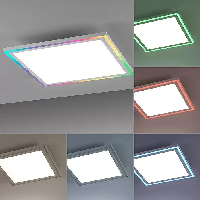 Just Light LED-Deckenleuchte Edging - 25,5 W, L x B x H: 40 x 40 x 5,2 cm, Weiß, Mehrfarbig - Stimmungsaufnahme