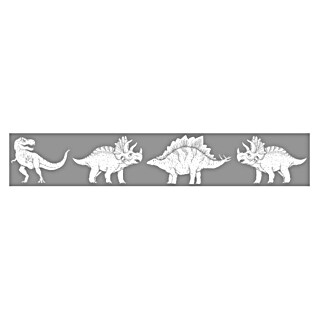 Marburg Kids' Walls Tapetenborte Dinosaurier (Grau/Weiß, Motiv, L x H: 5 x 0,18 m, Vlies)