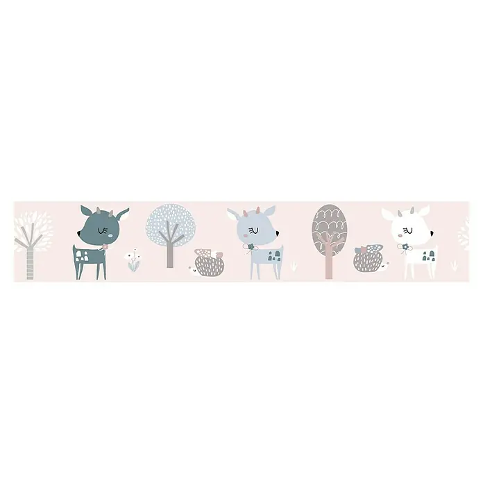 Marburg Kids' Walls Tapetenborte - Kunststoff, Rosa/Weiß - Hübsches Kinderzimmer-Wandtattoo mit Waldtieren und Bäumen in sanften Farben, perfekt für ein beruhigendes Ambiente.