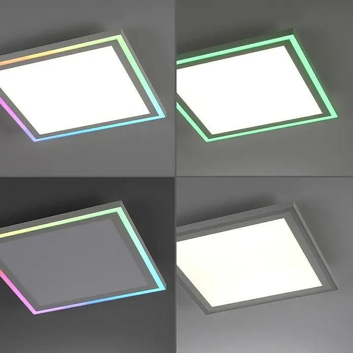 Just Light LED-Deckenleuchte Edging - 25,5 W, L x B x H: 40 x 40 x 5,2 cm, Weiß, Mehrfarbig - Eine quadratische LED-Deckenleuchte mit Farbwechsel-Funktion und schlichtem Design, ideal für moderne Innenräume.