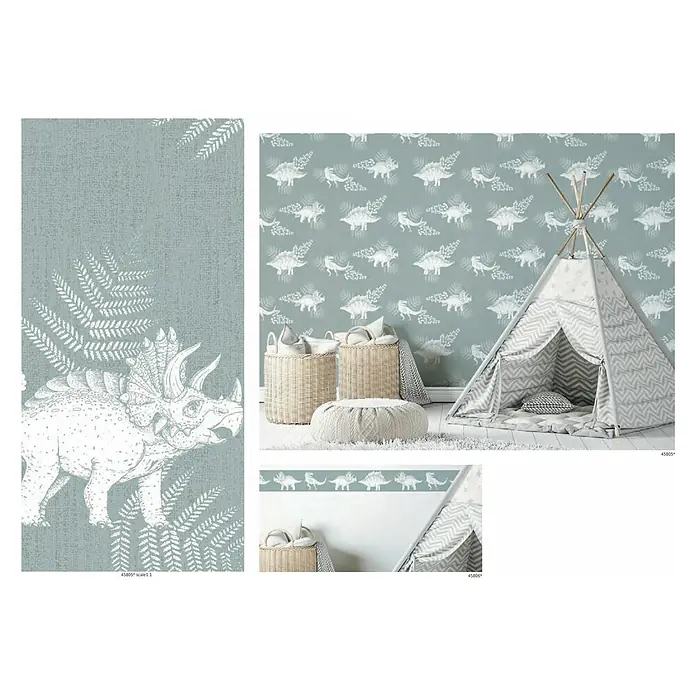 Marburg Kids' Walls Vliestapete Dinosaurier - Grün/Weiß, Tieroptik, 10,05 x 0,53 m - Wanddekorationen für Kinderzimmer mit Dinosaurier-Motiven in verschiedenen Ausführungen und Größen.