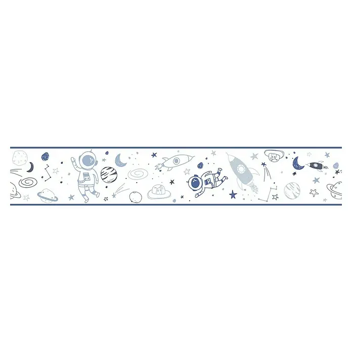 Marburg Kids' Walls Tapetenborte Astronaut - Kunststoff, Weiß/Blau - Diese Bordüre mit Weltraummotiven verleiht jedem Raum eine spielerische Note. Perfekt für Kinderzimmer oder Spielbereiche.