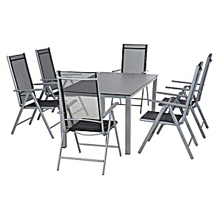 Gartenmöbel-Set Saturn/Sola Loft (7 -tlg., Aluminium, Schwarz/Silber, Rückenlehne verstellbar)