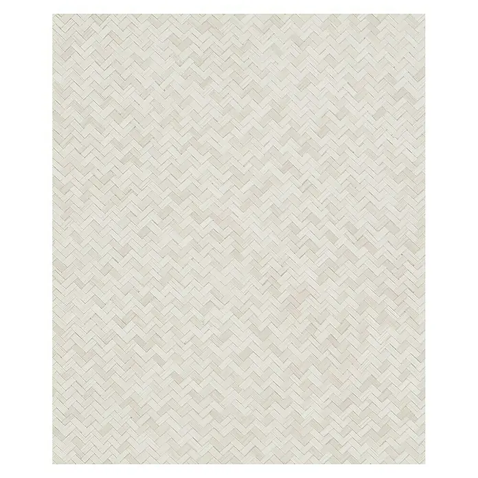 Marburg Botanica Vliestapete Allover - Cremebeige, Grafisch, 10,05 x 0,53 m - Nahaufnahme eines gewebten Musters aus elfenbeinfarbenen Bambusstücken in Fischgrätenanordnung, das eine Textur für Dekorationszwecke bietet.