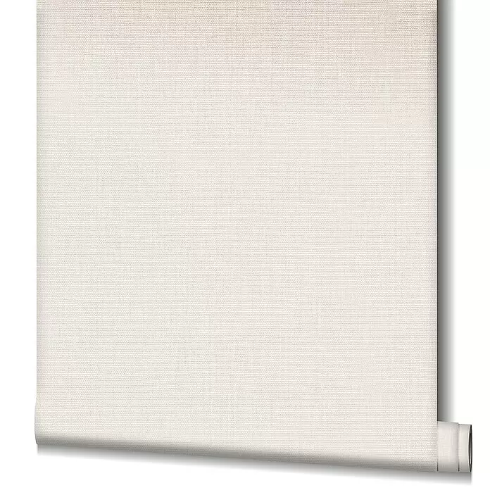 Marburg Botanica Vliestapete Struktur - Hellbeige, Uni, 10,05 x 0,53 m - Helle, beige strukturierte Stoffrolle teilweise abgerollt.