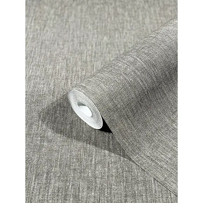 Marburg Botanica Vliestapete Struktur - Anthrazit, Uni, 10,05 x 0,53 m - Nahaufnahme einer Rolle grauer Stofftapete mit dezenter Textur, ideal für moderne Innenräume.